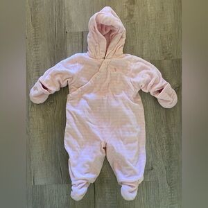 U.S. Polo Assn. Striped Pink Warm Fleece Blanket Baby Bunting Snowsuit -Sz 6-9 M